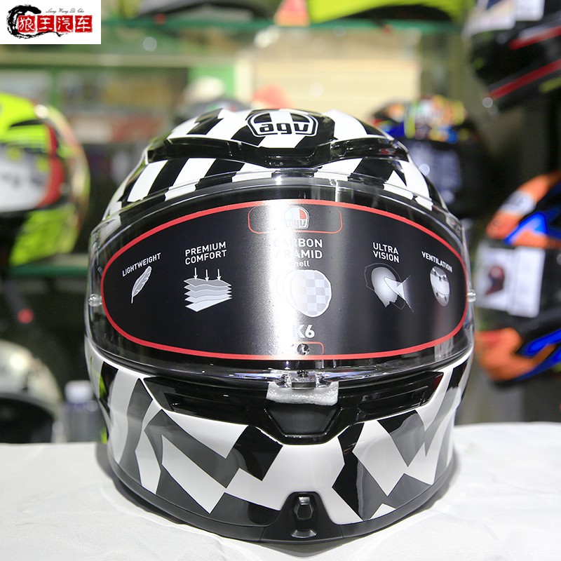 意大利现货k6摩托车头盔碳纤维轻便全盔四级跑盔春夏季赛道盔黑黄色xl