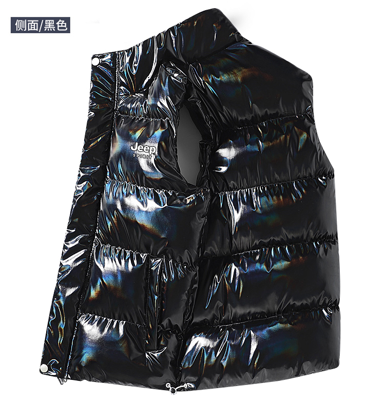 亮面马甲男春秋加厚坎肩时尚背心外套青少年潮流混搭 黑色 s【图片