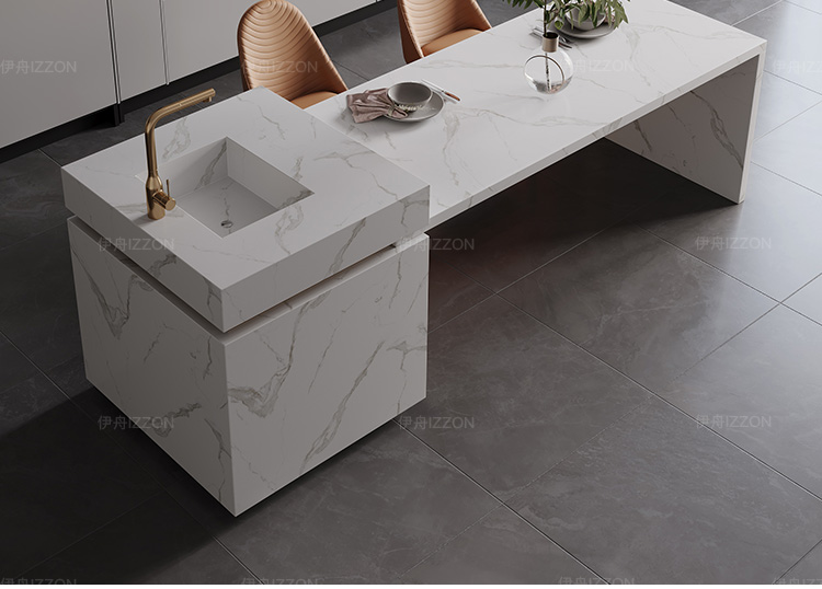 伊舟岩板岛台餐桌一体厨房中岛台带储物柜水槽家用吧台22m现代简约可