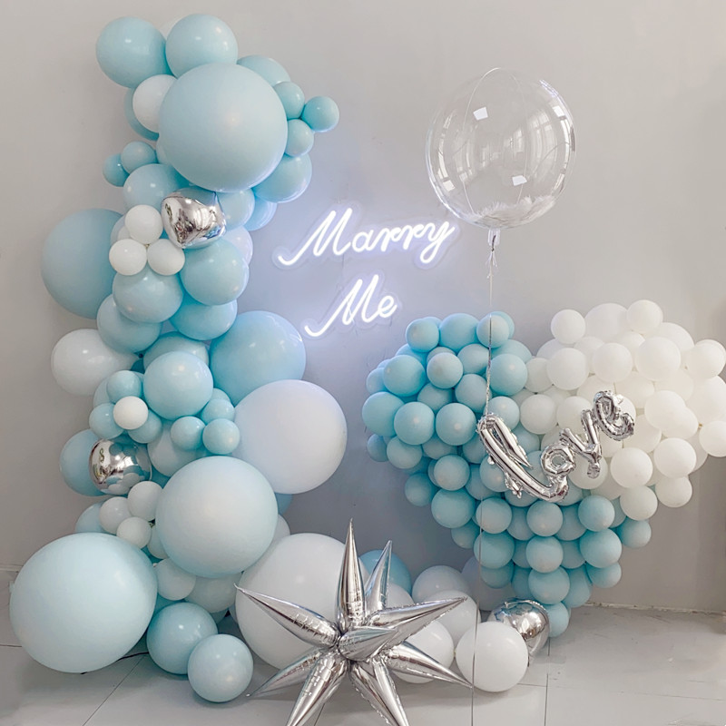 隽和双层t蒂芙尼蓝纯白色表白求婚惊喜派对装饰布置汽球链isn网红气球