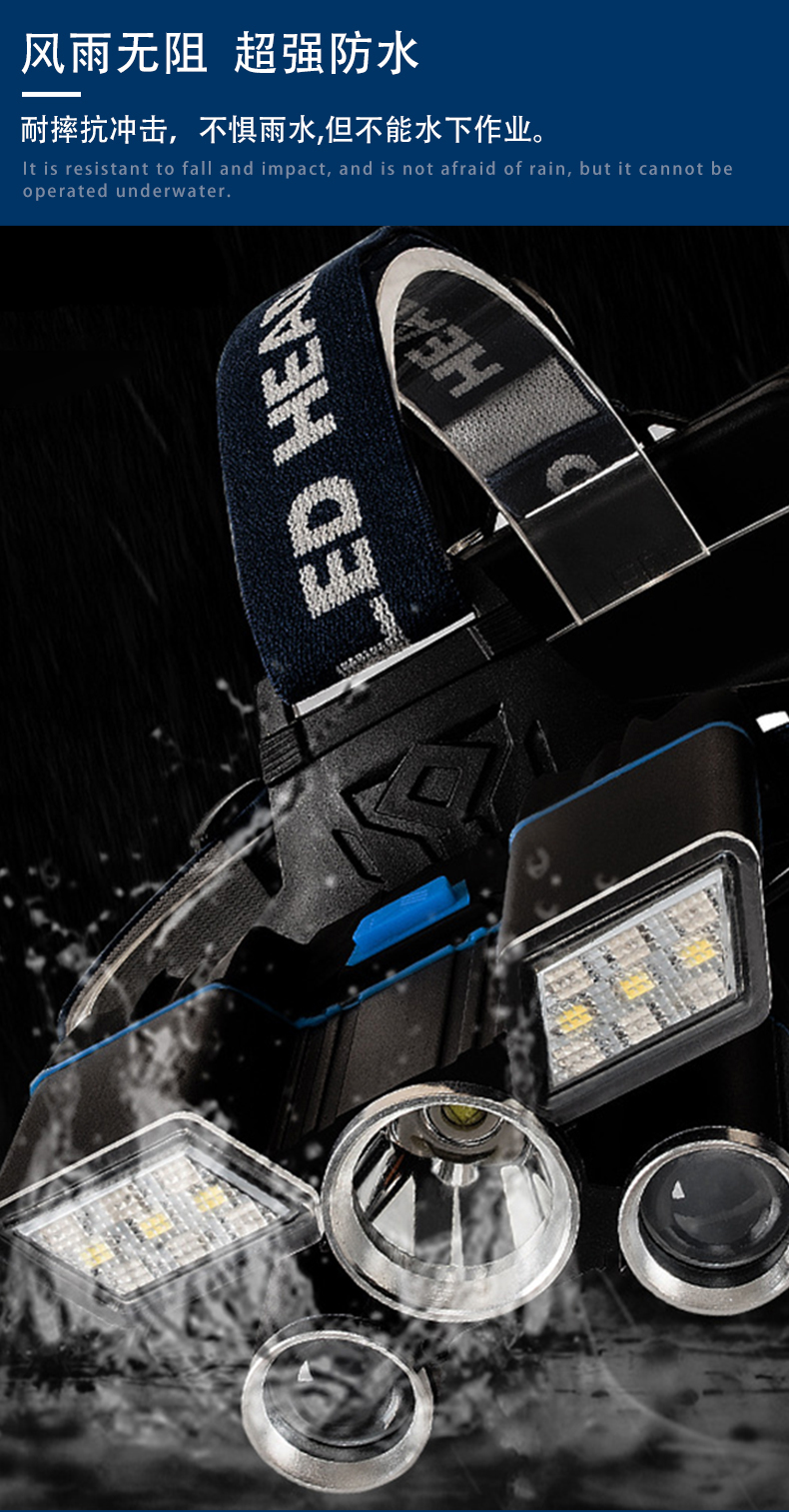 乐越强光警示头灯大功率超长续航超亮远射led灯珠锂电池可充电超强