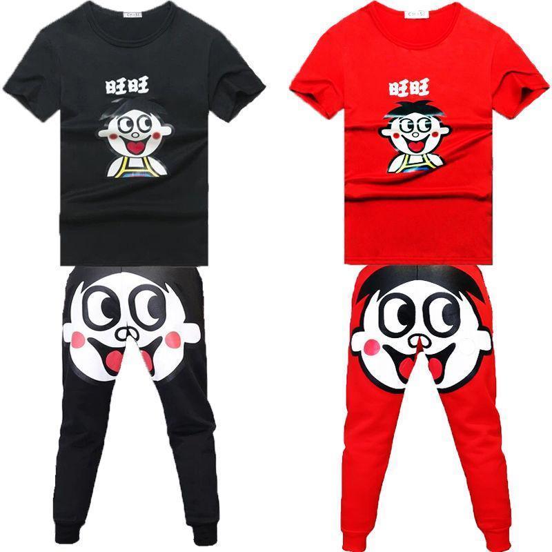 商场同款nrhyz新品旺仔牛奶衣服社会男套装网红抖音一套裤子t恤短袖