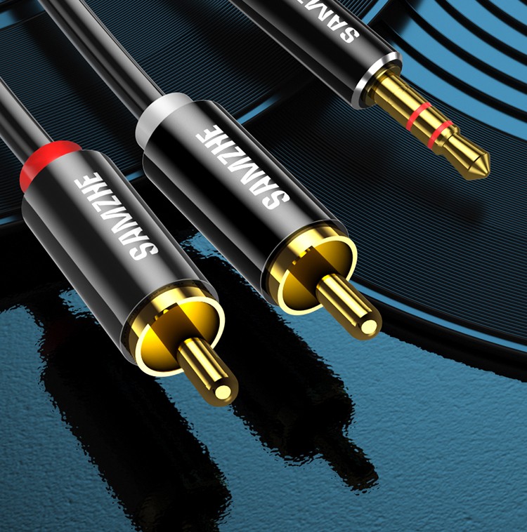 山泽samzhe35mm转双莲花头音频线一分二红白2rca连接线手机电脑电视