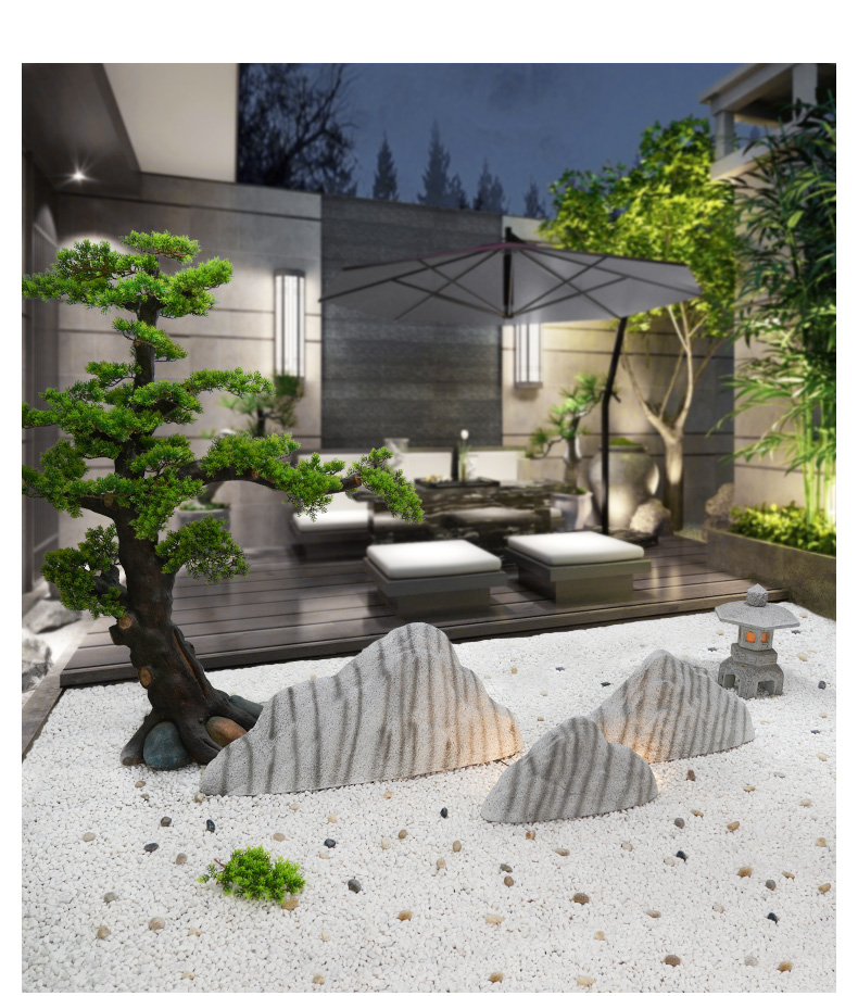 轻奢高端仿真雪浪石切片组合角落景观日式枯山水造景摆件客厅阳台庭院