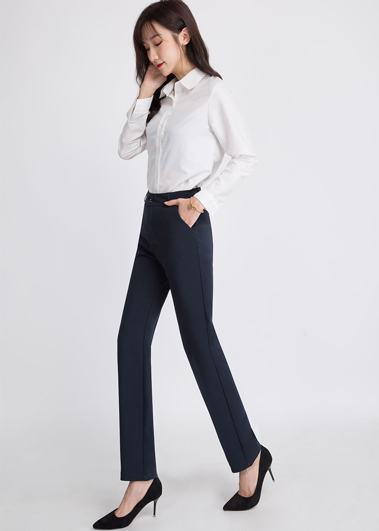 正装高腰西裤女宽松工作长裤西服裤子女优雅藏蓝色夏季薄款m28码2尺1
