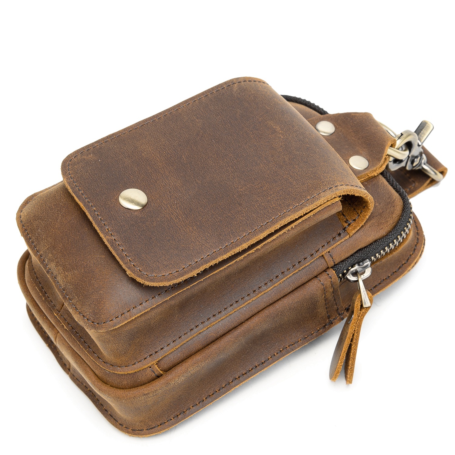 lourol手机腰包男士时尚简约手机包可穿腰带棕色