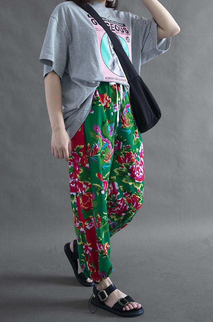 东北网红大花裤子女 炸街嘻哈束脚裤 宽松原宿风潮流哈伦裤灯笼裤