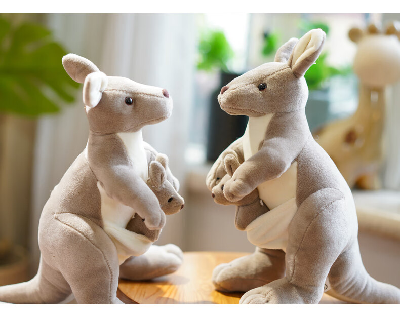 梦泡可爱澳洲袋鼠毛绒玩具母子袋鼠公仔仿真动物娃娃亲子玩偶生日礼物