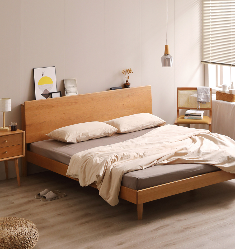 联邦全实木床双人床18米白橡木卧室婚床北欧樱桃木现代简约15米单人床