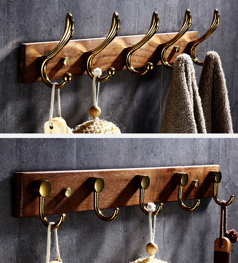 晓梦雅 黑胡桃木墙上衣服挂钩衣帽架壁挂衣钩衣帽钩实木挂衣架挂钩 黑