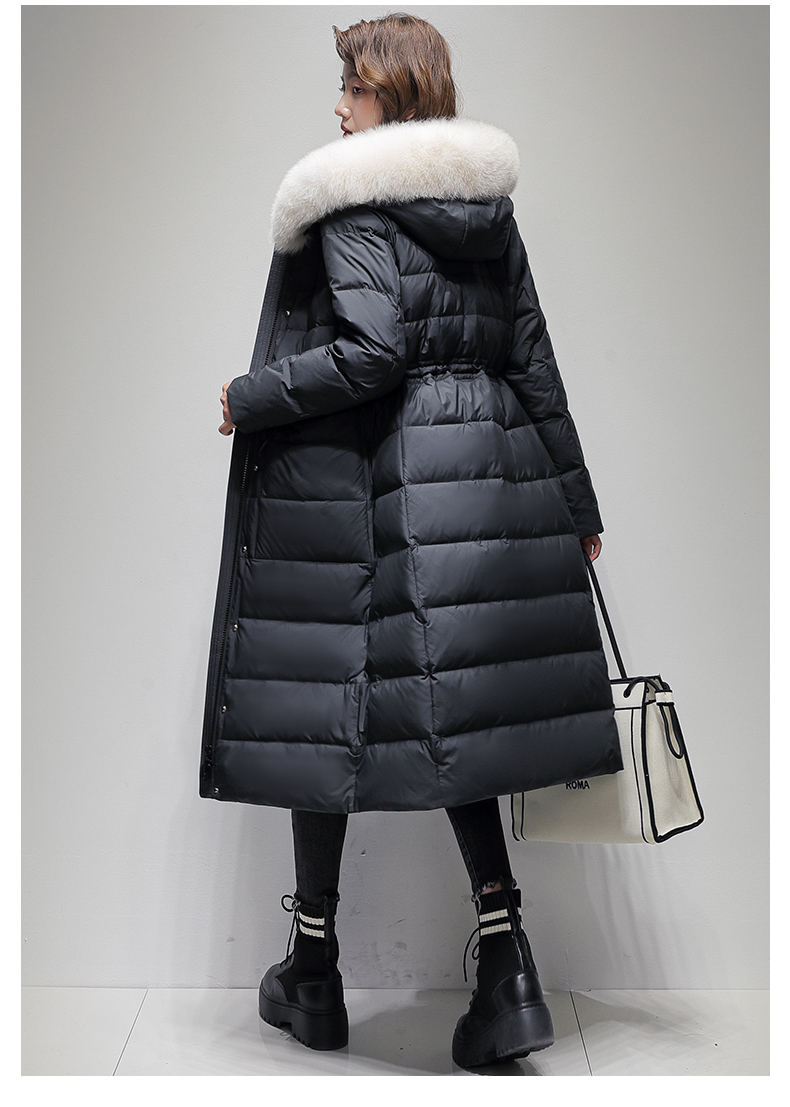 雅鹿羽绒服女长款2021年新款冬季收腰修身狐狸毛领过膝加厚外套fh米色