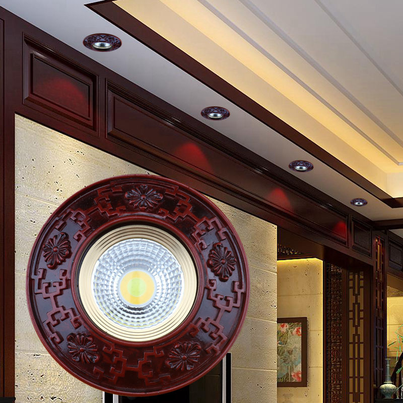新中式射灯牛眼75孔灯古典天花筒灯led三色变光3w5w复古猫眼桶灯中式