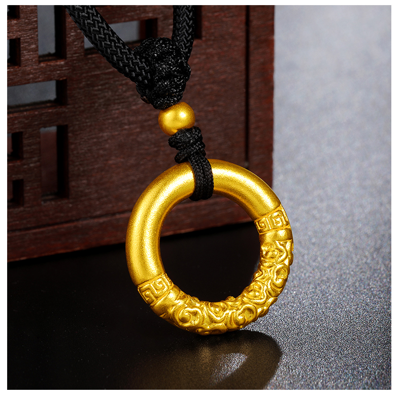 老凤凰老凤凰999足金如意金箍圈黄金吊坠女编织绳项链女硬金平安扣