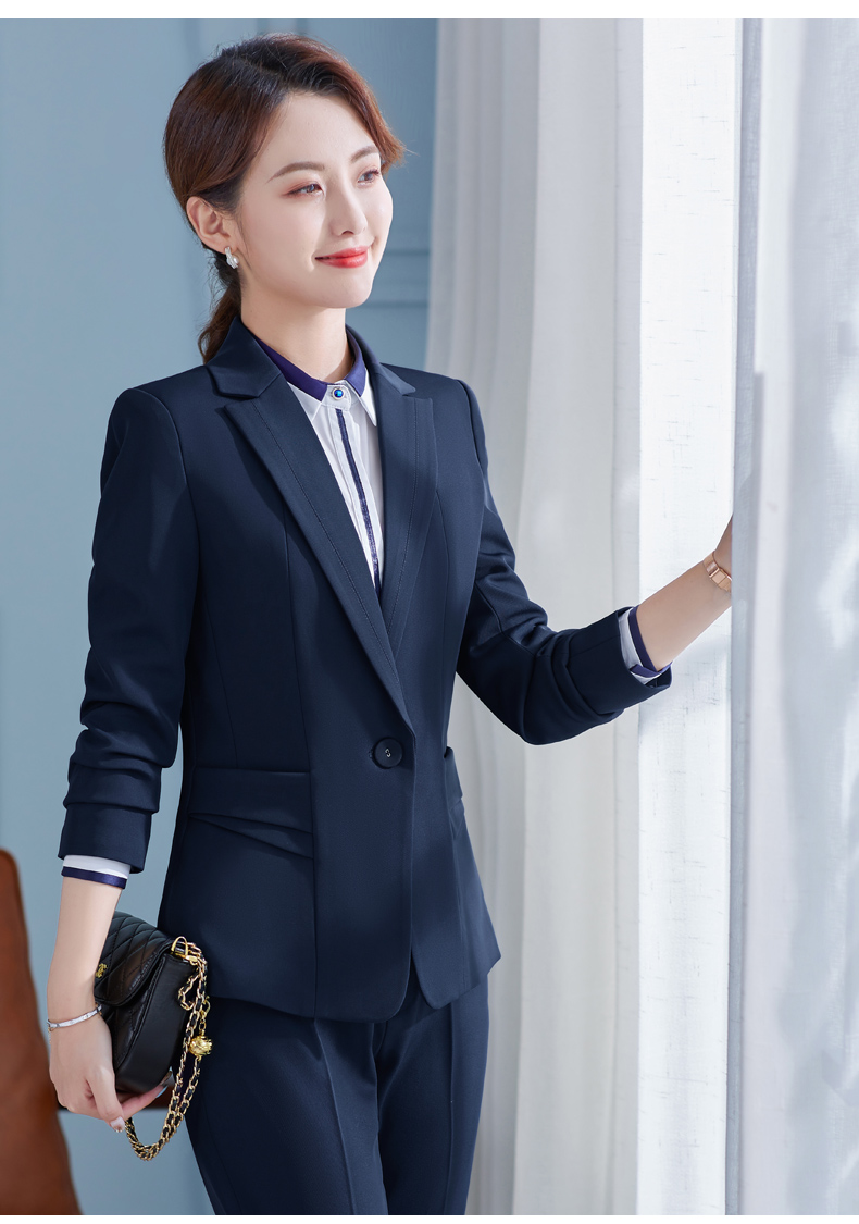 女装套装小西装女秋新品修身时尚气质面试正装销售工作服单件深蓝色