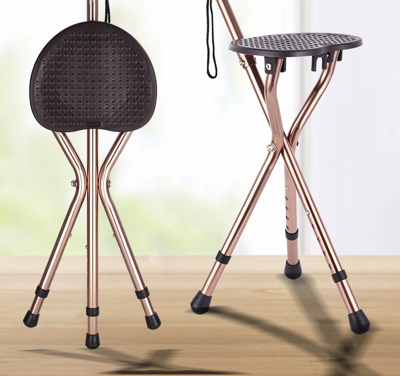 老年人多功能拐杖凳智能椅子铝合金轻便折叠防滑可坐拐棍伸缩带灯2002