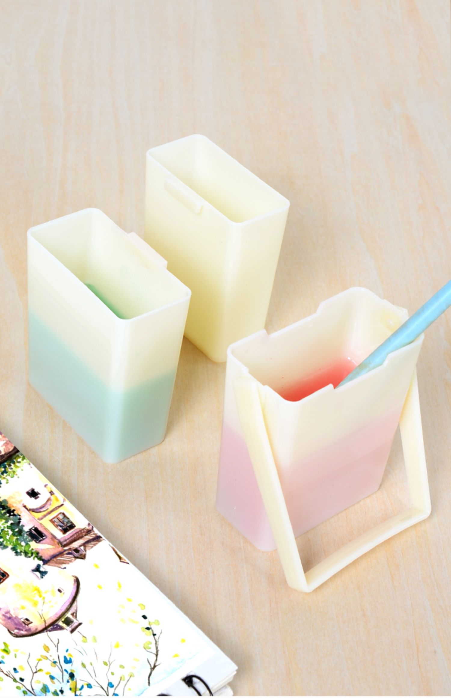 山柏三合一洗笔筒多功能大号折叠水桶儿童美术生便携式洗笔桶小号涮