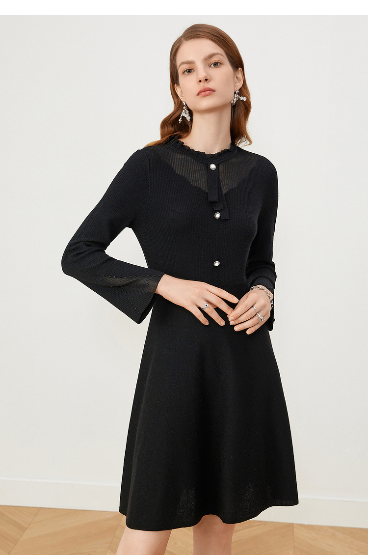 影儿yiner音儿女装2021冬季新款收腰显瘦针织连衣裙 黑色 42