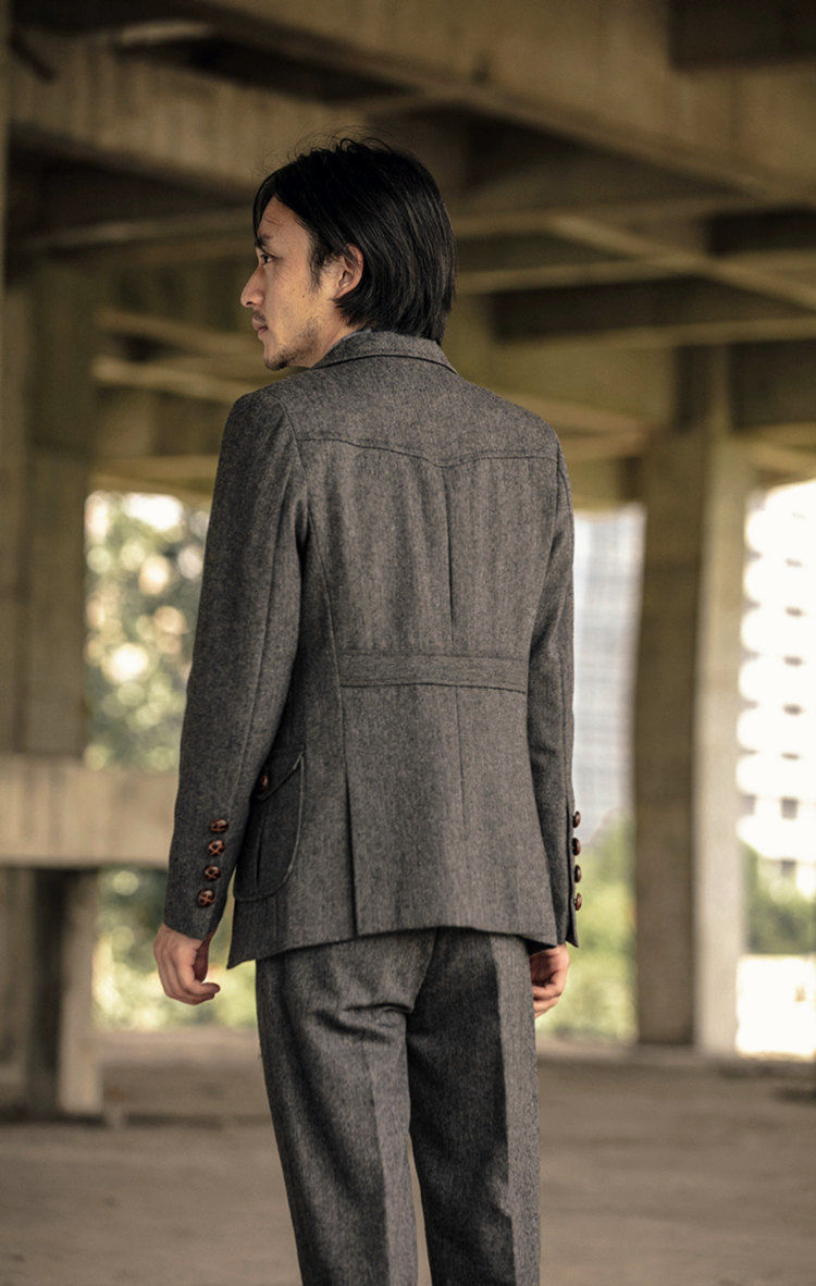 璟道新品猎装外套英伦复古潮猎装大码西服粗花呢仿羊毛外套欧美多袋人