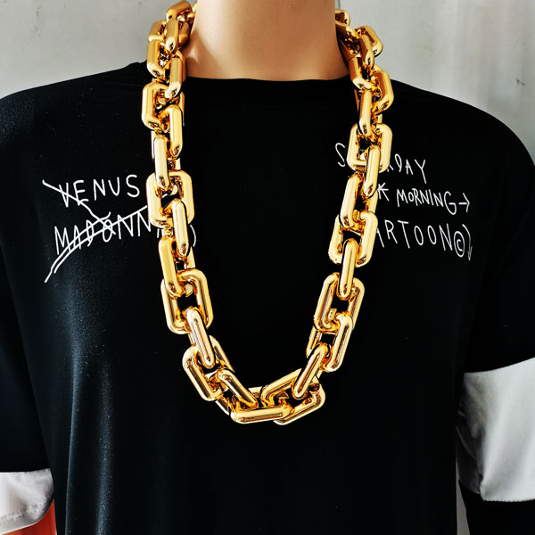 网红嘻哈大金链子男粗演出道具抖音社会人塑料假金土豪大项链塑料ccb