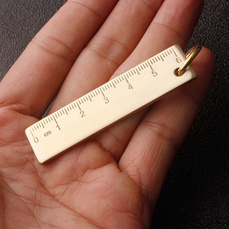 黄铜迷你尺子3mm加厚6cm小铜尺随身金属直尺复古钥匙牌挂件文具尺子