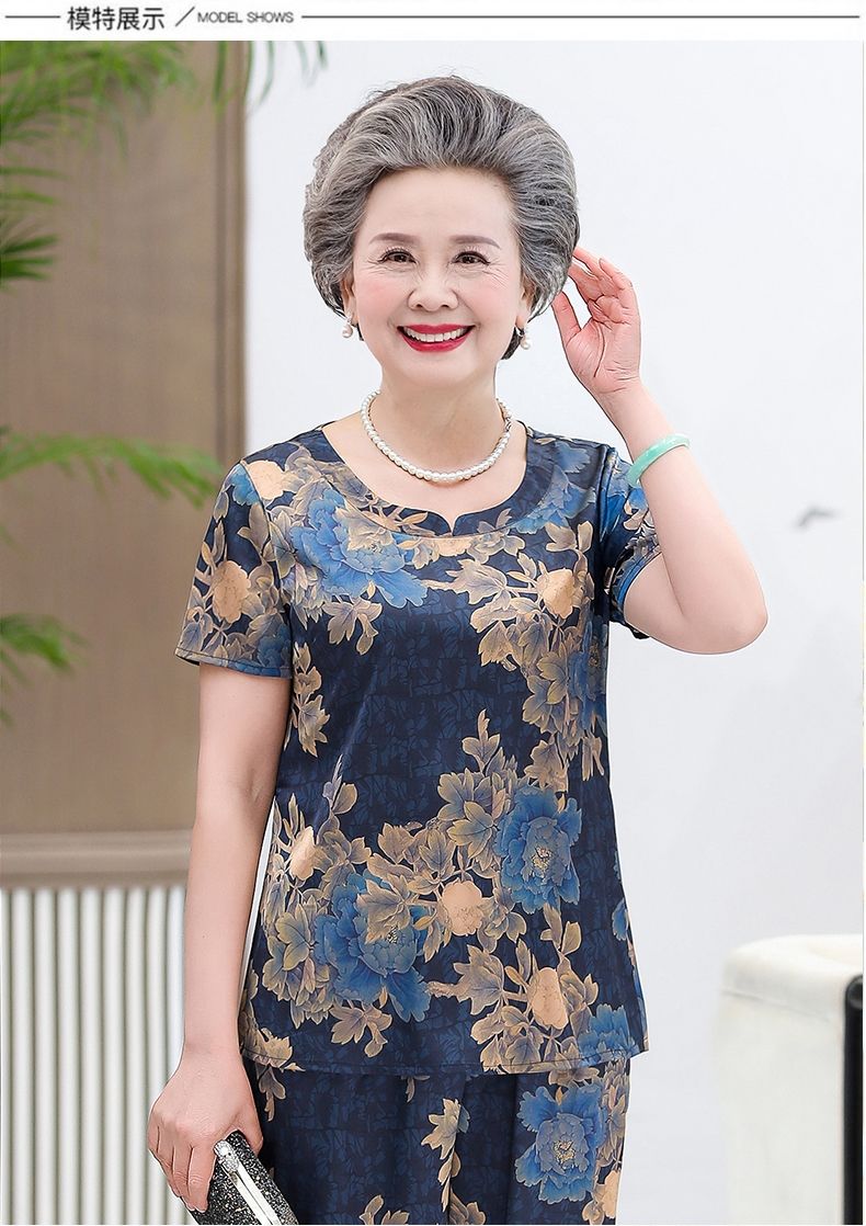 女装妈妈装新款6070岁女装夏装套装老年人夏季女上衣服妈妈阔太太奶奶
