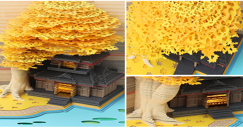 花始 姻缘树3d立体便签本便利贴可撕纸雕风景树屋摆件创意桌面摆件