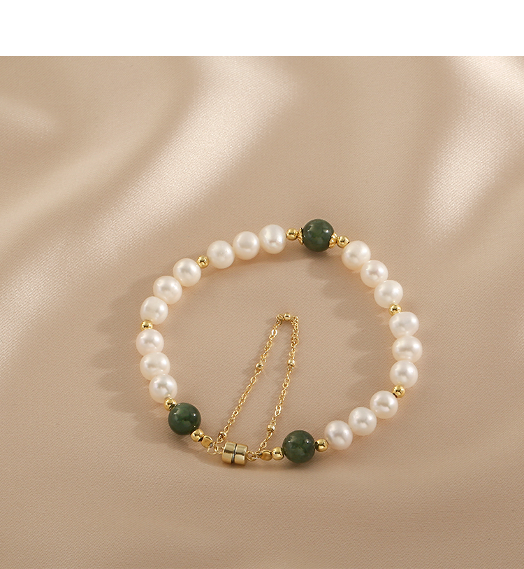 全意琳玉石珍珠手链女珠子手串感2022年新款复古磁吸手饰 和田玉珍珠