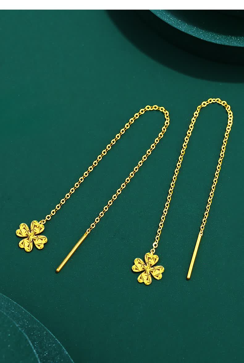 老凤凰流苏耳环长款气质四叶草耳钉耳线18k金四叶草耳环2021年新款