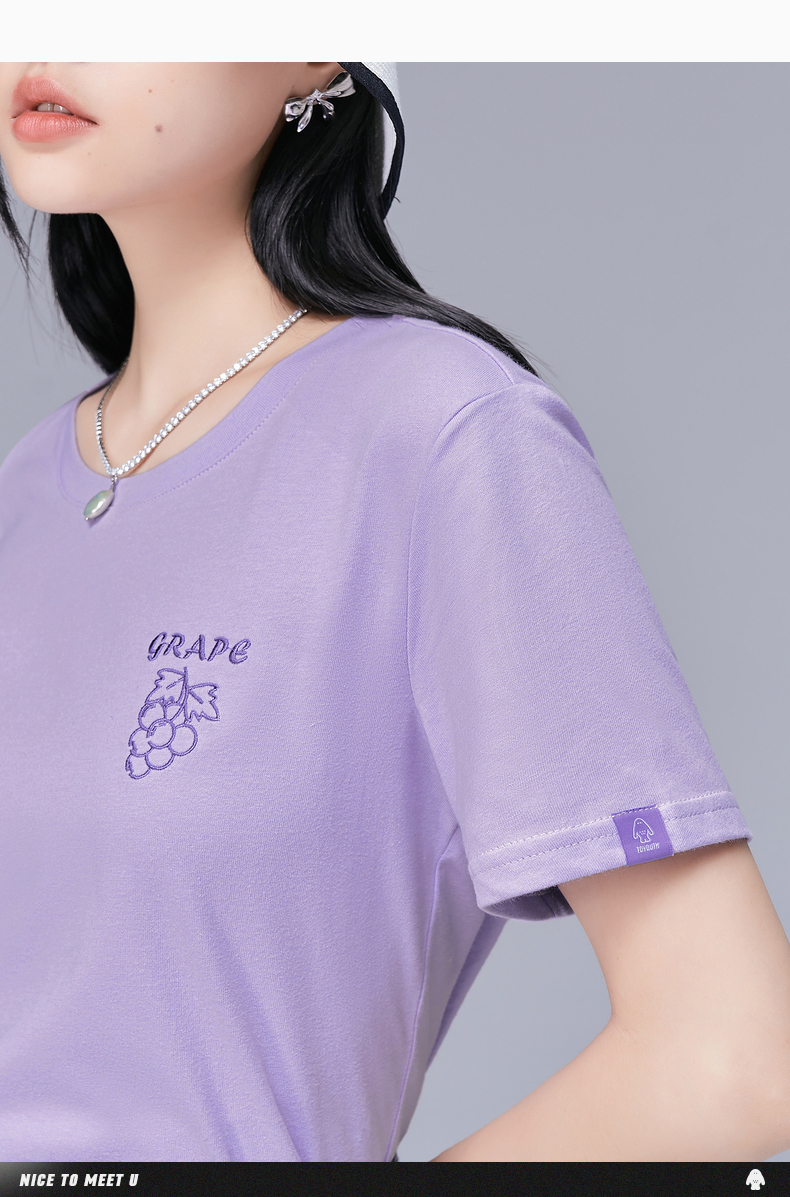 初语纯棉t恤少女夏季2022新款宽松显瘦打底衫葡萄短袖上衣浅紫色s
