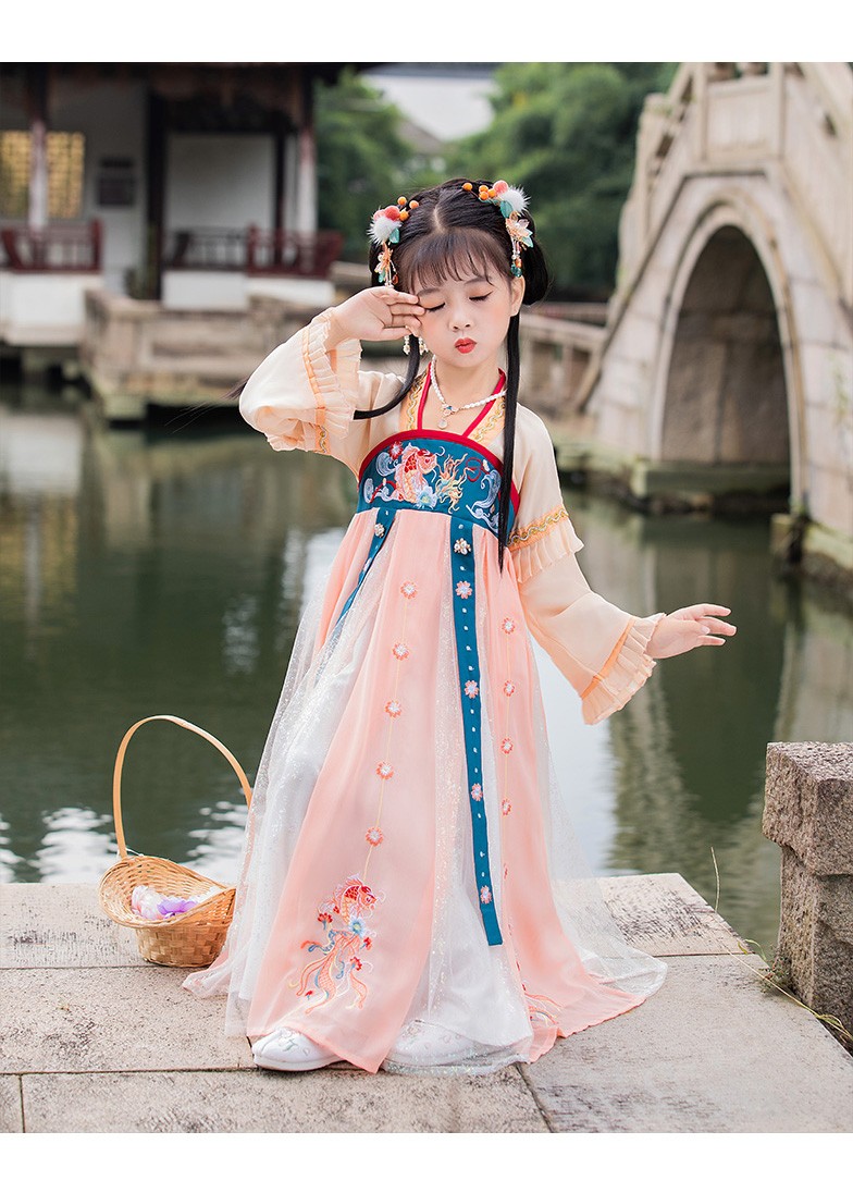 storybrooke锦鲤儿童汉服女童汉服长袖齐胸糯裙春秋装312岁中大童女孩