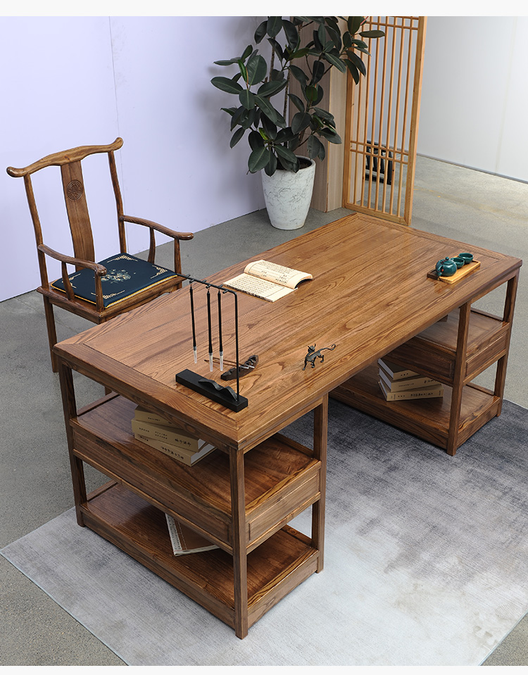 实木书桌榆木书法桌子专用桌书画桌家用新中式办公桌写字台毛笔13米