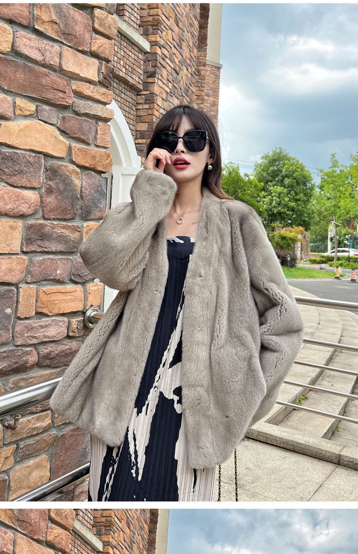 恒源祥旗下彩羊品牌2022进口天鹅绒级貂皮大衣女v开衫百搭款整貂皮草