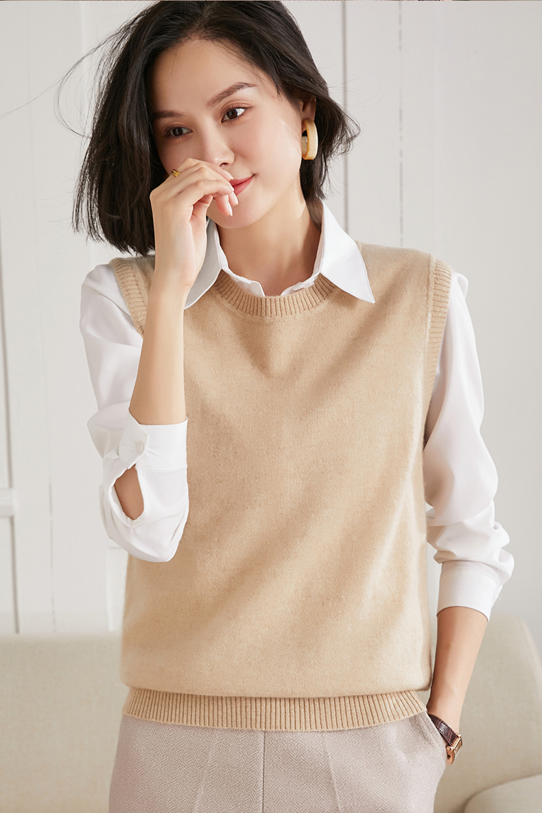羊绒背心马甲女2021秋冬新款纯色简约圆领外穿无袖针织衫马夹女士羊绒