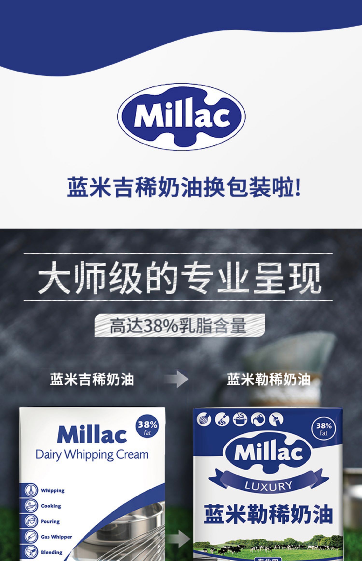 尚巧厨英国淡奶油1l*3蓝风车进口动物奶油家用蛋糕烘焙原料【图片
