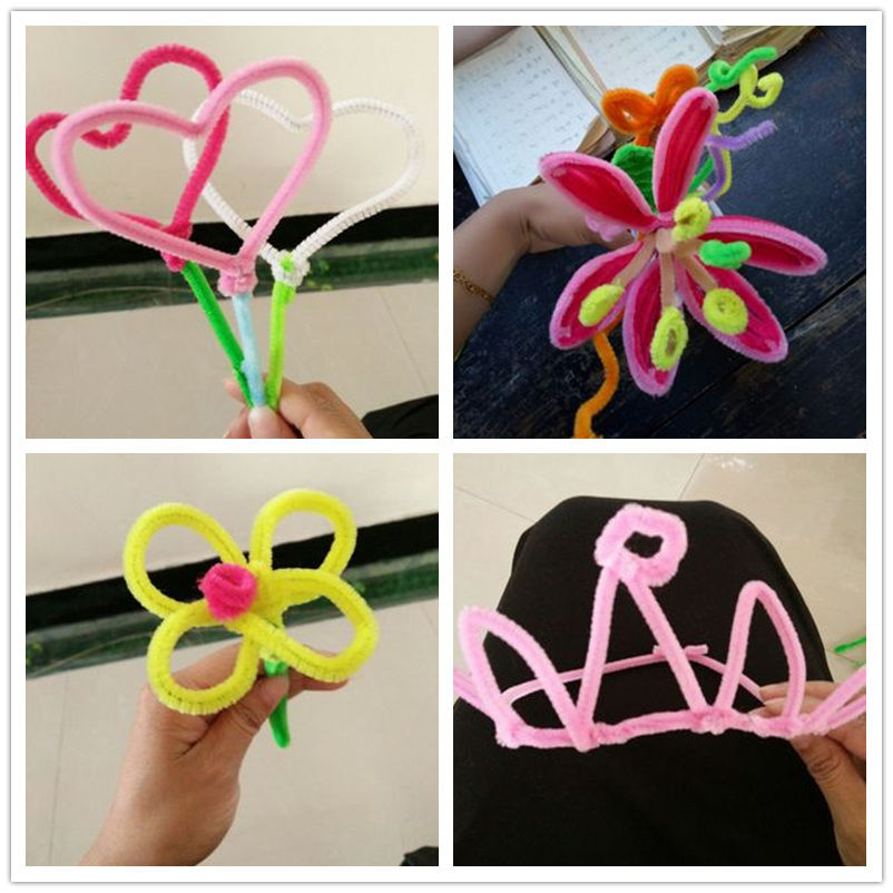 扭扭棒毛根条彩色毛条diy手工材料制作幼儿园儿童绒花绒条绒铁丝艳色