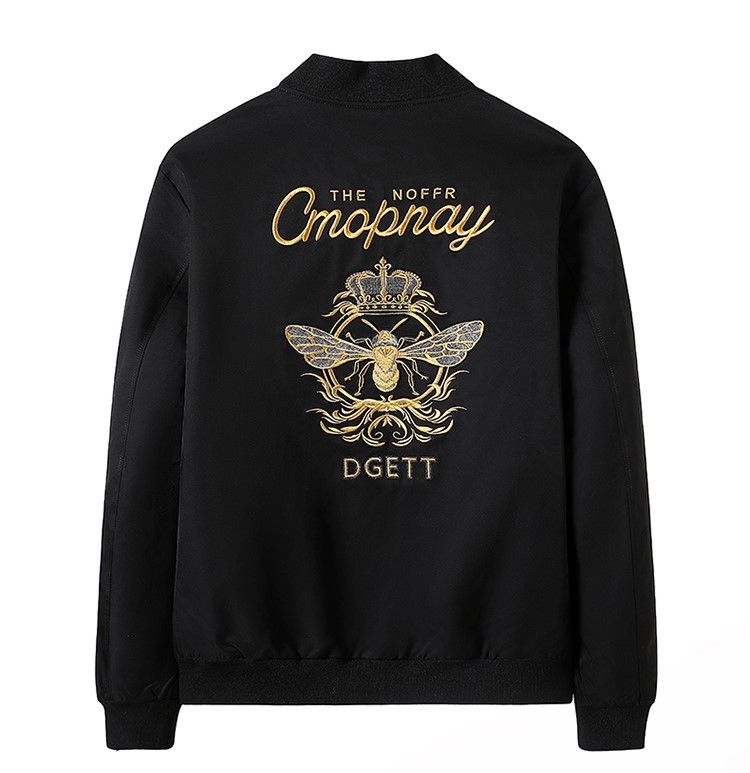 giocp香港潮牌轻奢男装小蜜蜂重工刺绣外套男韩版百搭夹克棒球服拉链