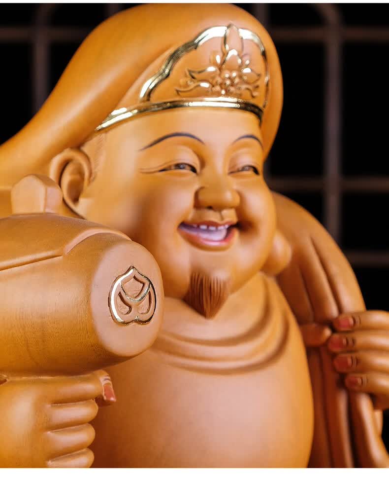 香樟木雕大黑天财神像佛像菩萨奉供家用宗密三面招客厅摆件李居明 大