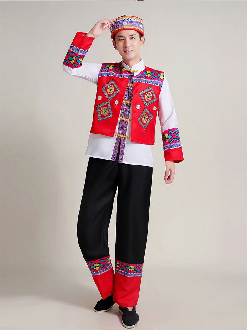 彝族服装男男士少数民族服装云南傣族彝族苗族民族风衣服葫芦丝演出