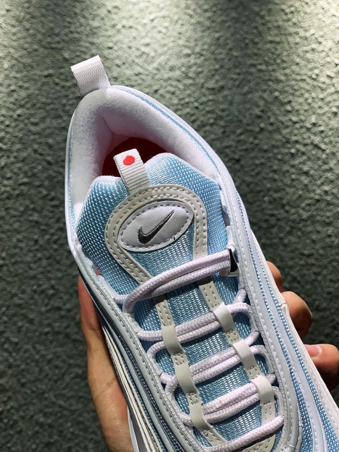 air max97 耶稣圣水白蓝 撒旦 头紫蓝笑脸透气气垫跑步鞋男女 白粉