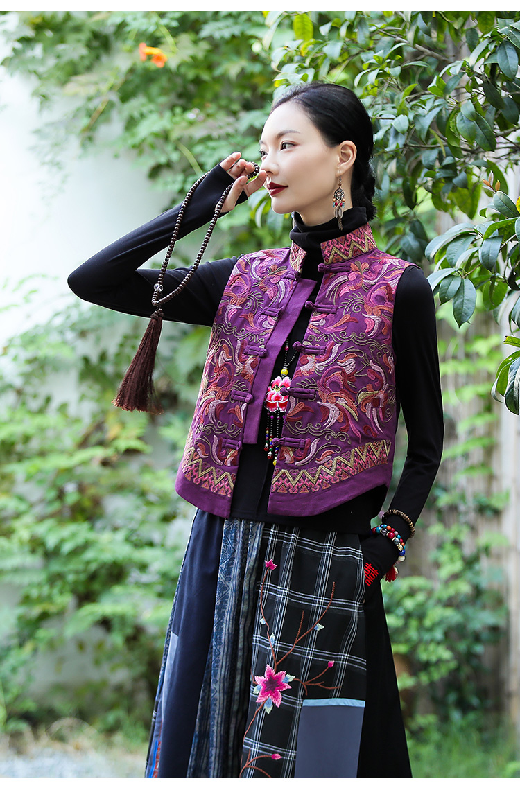 hkws秋装新款复古文艺民族风女装中式盘扣棉麻背心上衣马甲小外套女冬