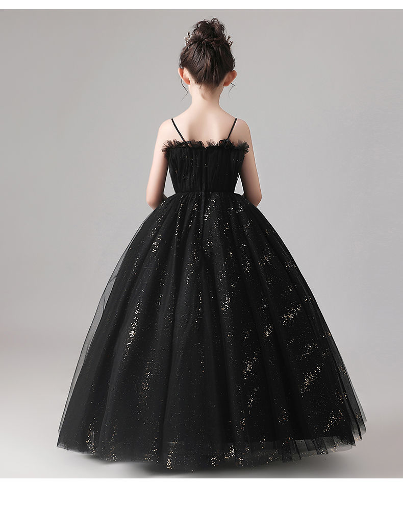 儿童晚礼服女童公主裙生日黑色婚纱主持生日走秀小女孩钢琴小提琴演出