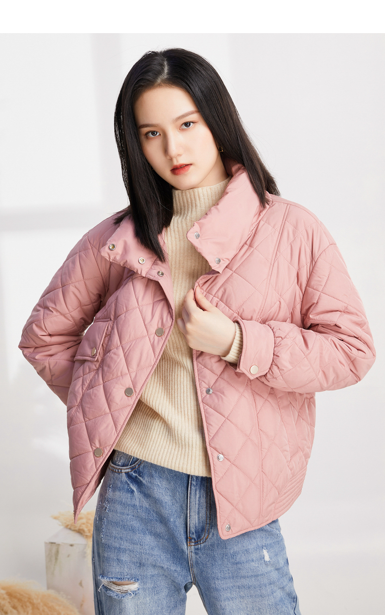 yifini易菲短款棉衣棉服立领多色时尚街头宽松棉外套女大口袋设计2110
