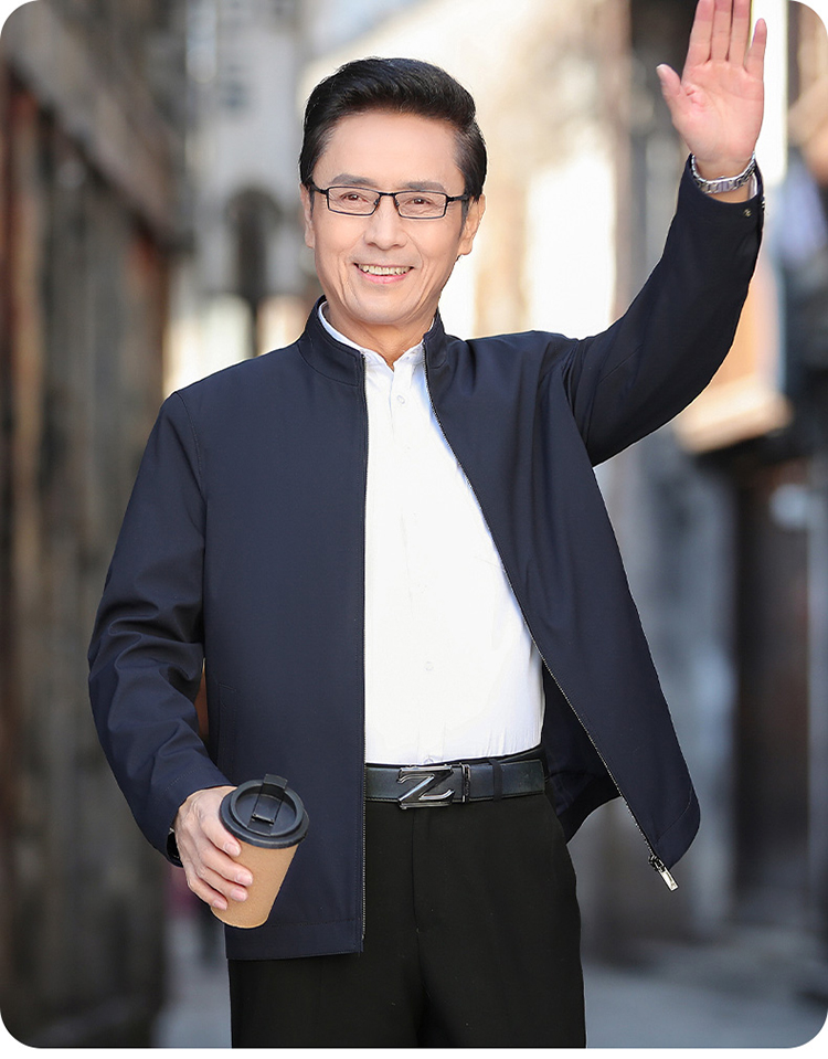 老爷车2021春秋季新款男士中年夹克外套男装上衣爸爸装宽松休闲茄克衫