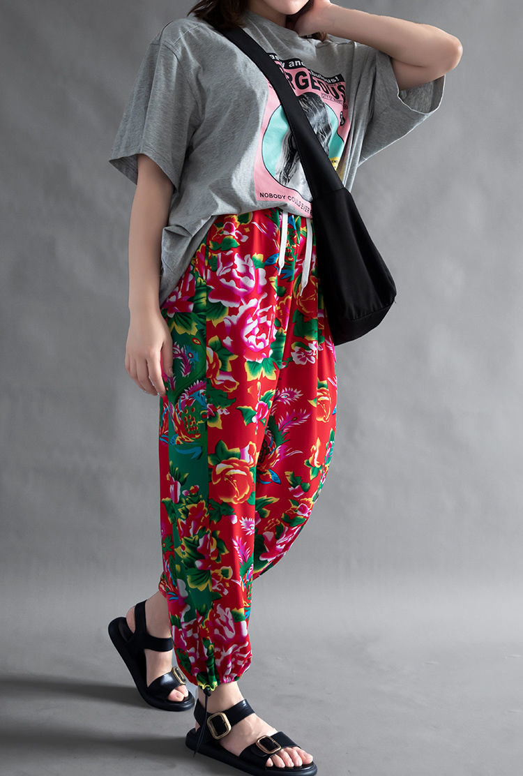东北网红大花裤子女 炸街嘻哈束脚裤 宽松原宿风潮流哈伦裤灯笼裤