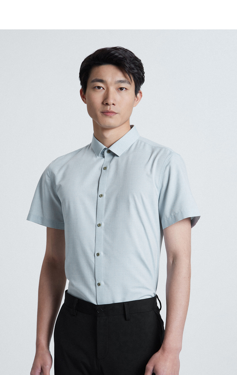 利郎官方 短袖衬衫男士 商务正装翻领2022夏季新款浅色衬衣 浅灰(21