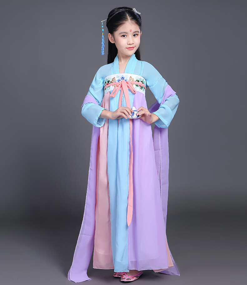 新款古装襦裙唐朝贵妃表演出服装古典公主仙女裙飘逸齐胸汉服女童