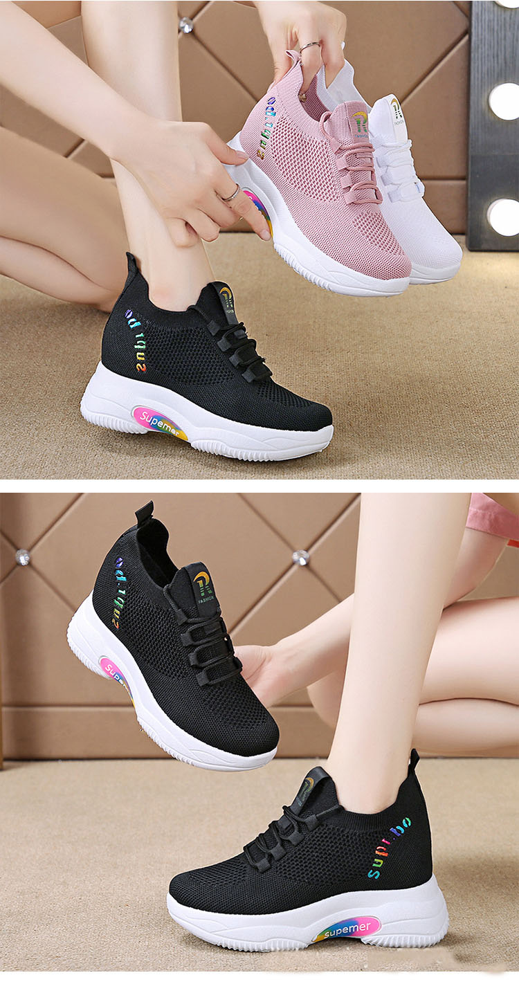 2021夏秋新款内增高飞织女鞋韩版时尚潮流透气百搭防滑休闲运动鞋