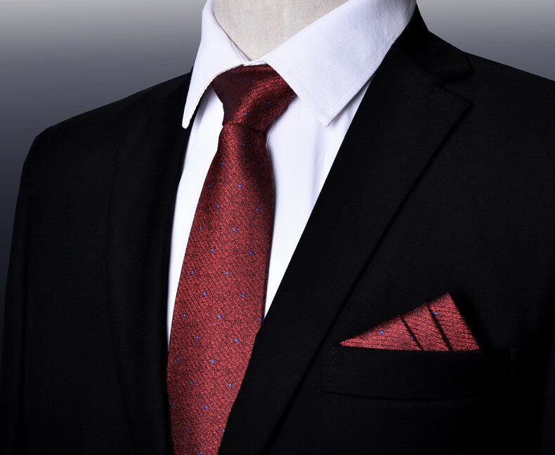 法国轻奢领带男新郎结婚酒红色口袋巾套装条纹手打款男士西装商务正装