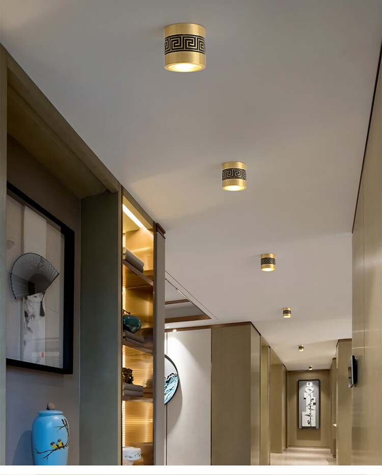 新中式明装筒灯led圆形玄关过道灯卧室衣帽间吸顶射灯中国风 【小号