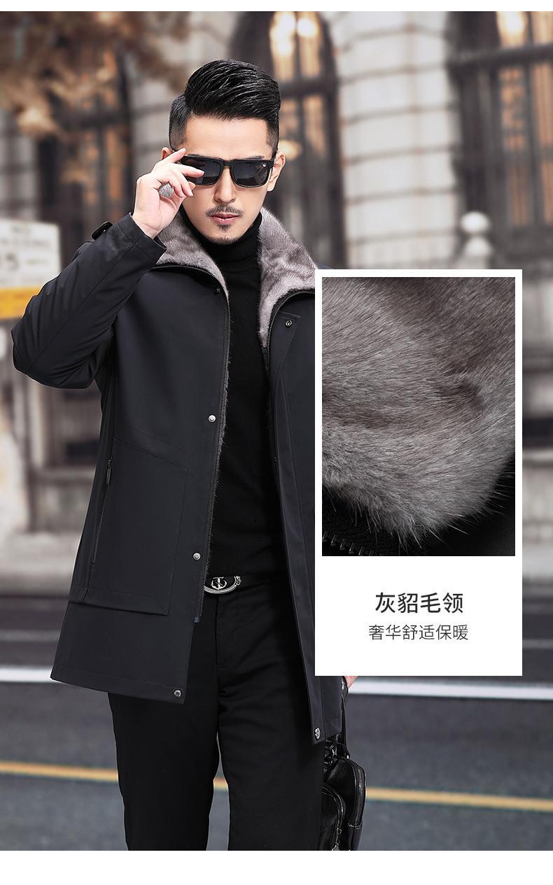 潮牌精选官方水貂内胆尼克服男士皮毛一体貂皮大衣派克服皮草男貂胆